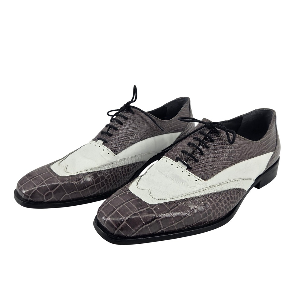 Stacy Adams Mens Gallinari Wingtip Oxford Shoes Grey White Alligator Print 10.5M